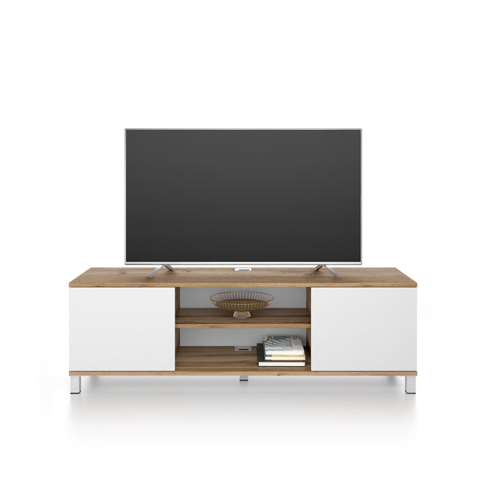 Rachele TV Stand, Rustic Oak and Ashwood White