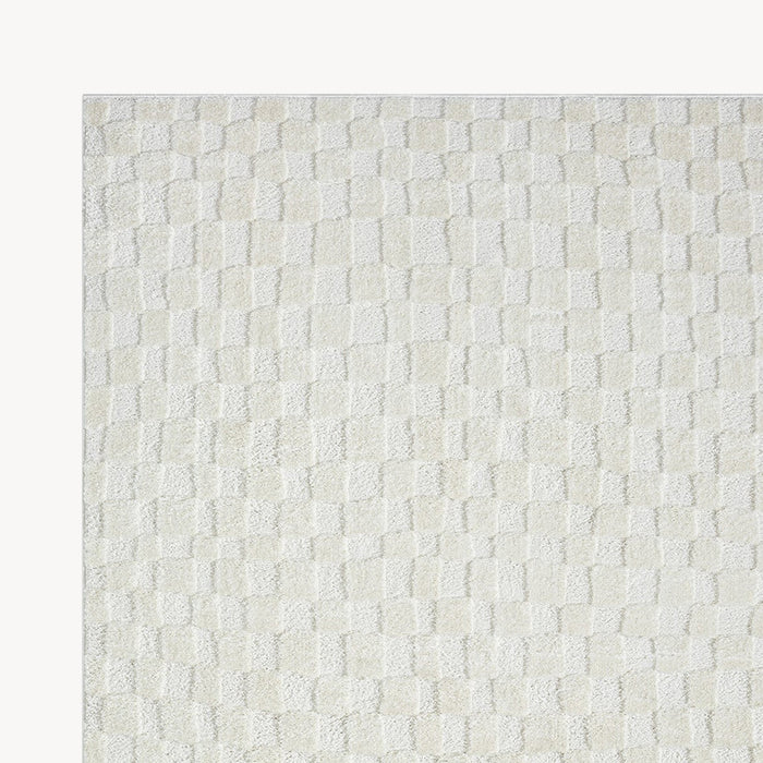 Rectangular Rug Arno 63x91 in, Cream with Geometric Check Pattern