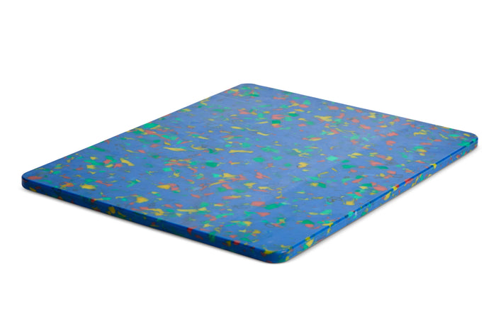 Recycled Plastic Cutting Board Medium Confetti On Blue
