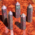 Red Ruby With Fuchsite Crystal Standing Tower Obelisk Point (UV Reactive) Carving