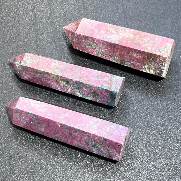 Red Ruby With Fuchsite Crystal Standing Tower Obelisk Point (UV Reactive) Carving