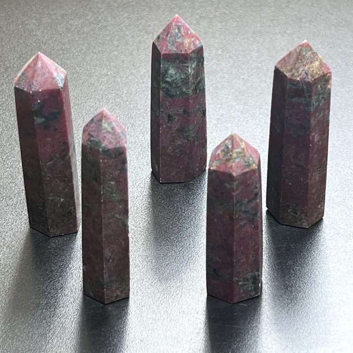 Red Ruby With Fuchsite Crystal Standing Tower Obelisk Point (UV Reactive) Carving