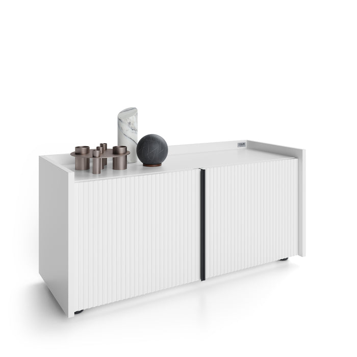 Romina Low Fluted Sideboard (36.8x14.2x17.3 in), 2 Doors, Opaque White