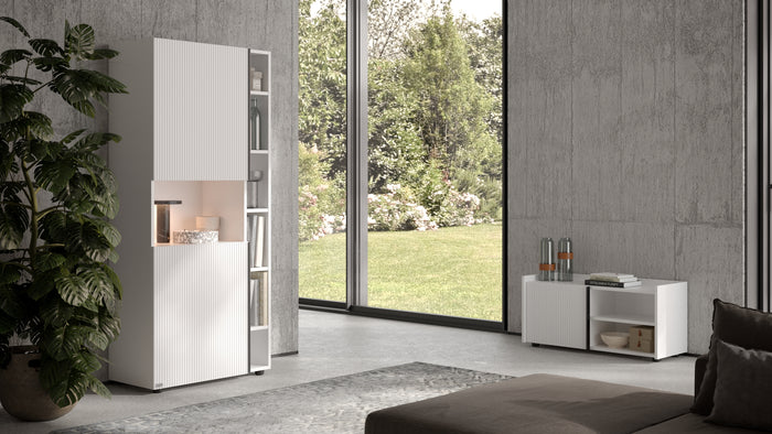 Romina Low Fluted Sideboard (36.8x14.2x17.3 in), 2 Doors, Opaque White