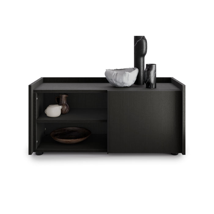 Romina Low Sideboard (36.85x14.17x17.32 in), 1 Door, Ashwood Black