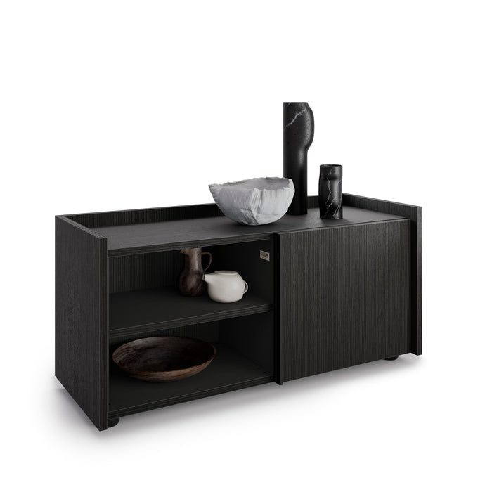 Romina Low Sideboard (36.85x14.17x17.32 in), 1 Door, Ashwood Black