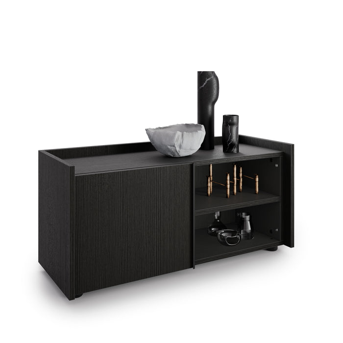 Romina Low Sideboard (36.85x14.17x17.32 in), 1 Door, Ashwood Black