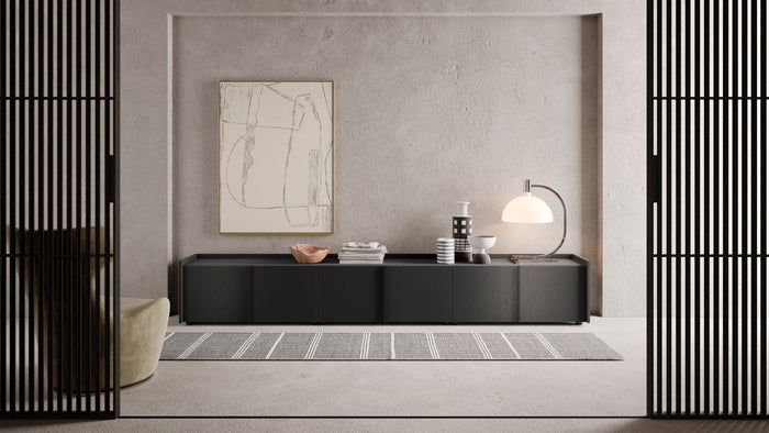 Romina Low Sideboard (36.85x14.17x17.32 in), 1 Door, Ashwood Black