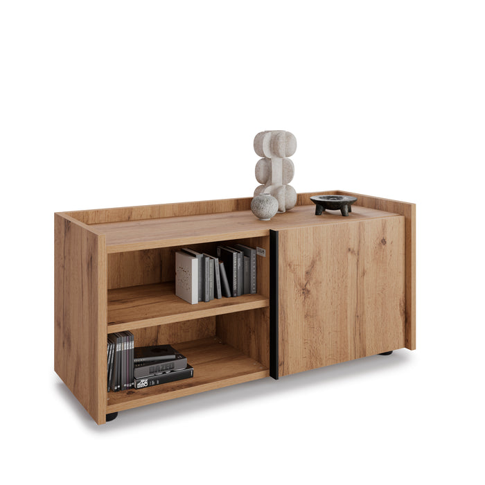 Romina Low Sideboard (36.85x14.17x17.32 in), 1 Door, Rustic Oak