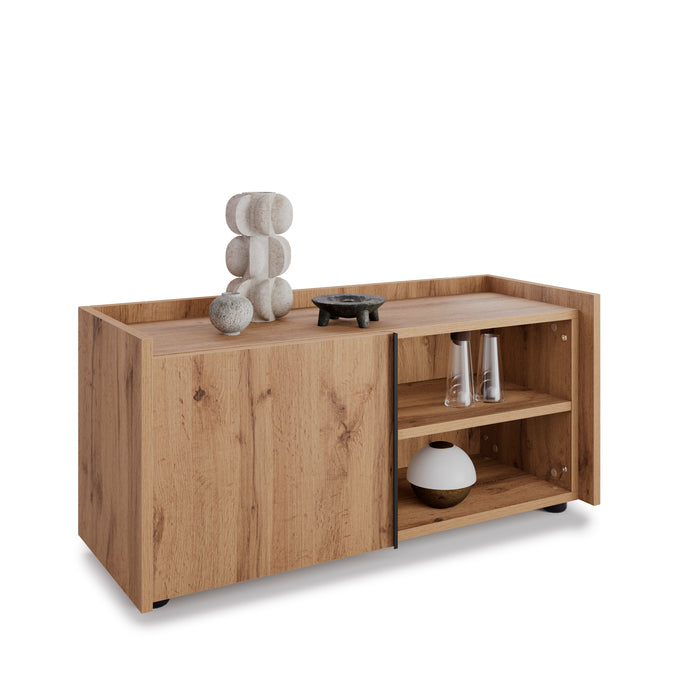 Romina Low Sideboard (36.85x14.17x17.32 in), 1 Door, Rustic Oak