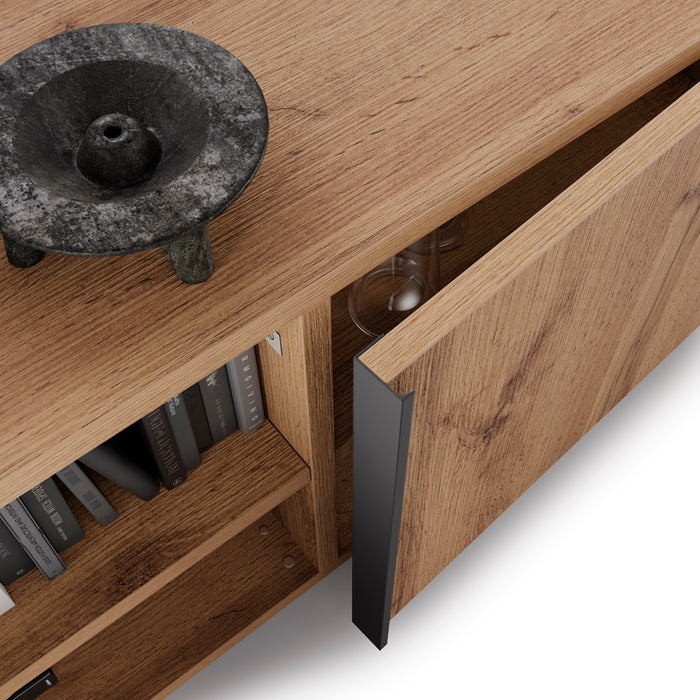 Romina Low Sideboard (36.85x14.17x17.32 in), 1 Door, Rustic Oak