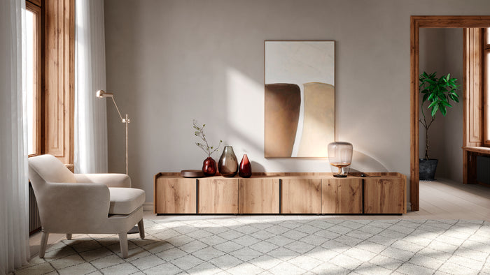 Romina Low Sideboard (36.85x14.17x17.32 in), 1 Door, Rustic Oak