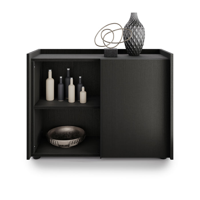 Romina Low Sideboard (36.85x14.17x27.55 in), 1 Door, Ashwood Black