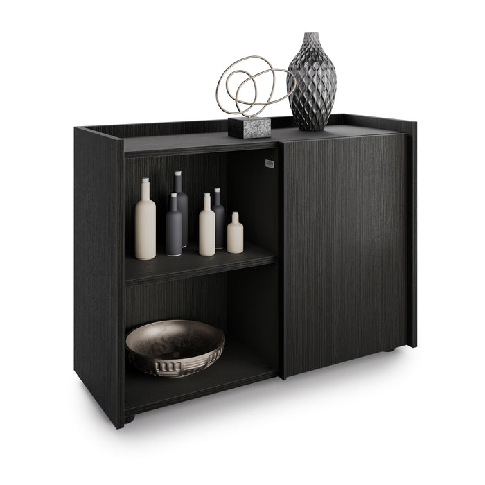 Romina Low Sideboard (36.85x14.17x27.55 in), 1 Door, Ashwood Black