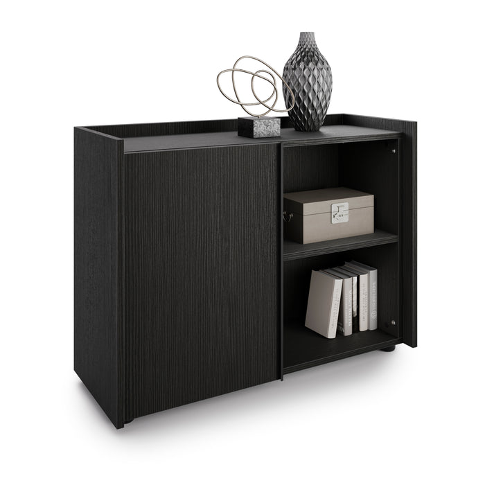 Romina Low Sideboard (36.85x14.17x27.55 in), 1 Door, Ashwood Black