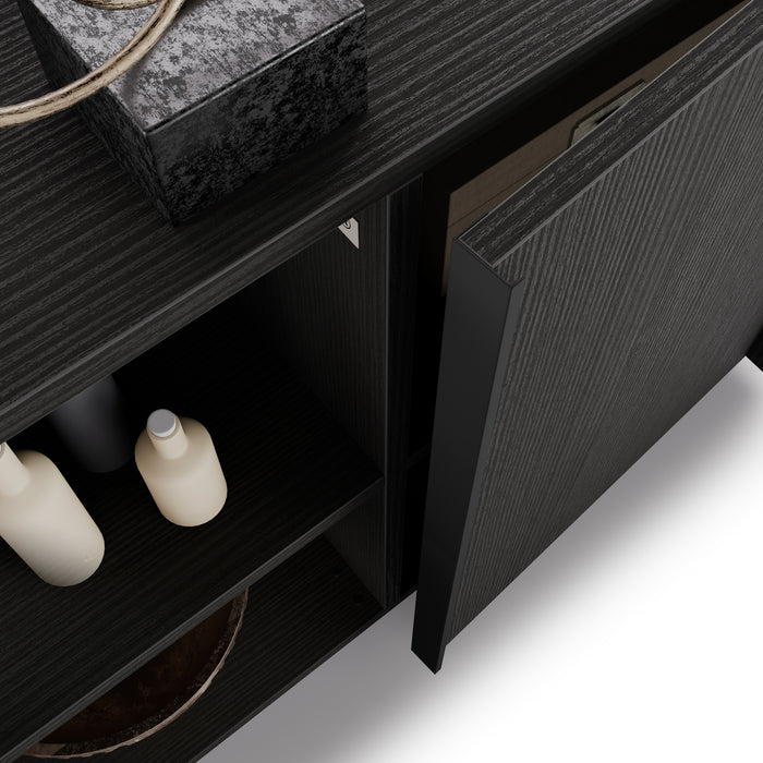 Romina Low Sideboard (36.85x14.17x27.55 in), 1 Door, Ashwood Black