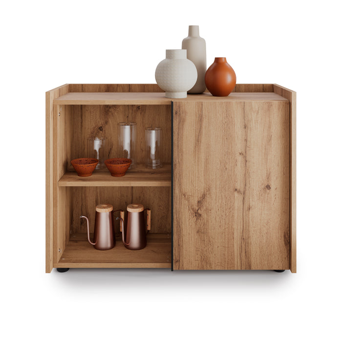 Romina Low Sideboard (36.85x14.17x27.55 in), 1 Door, Rustic Oak
