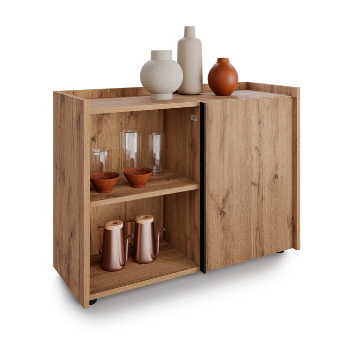 Romina Low Sideboard (36.85x14.17x27.55 in), 1 Door, Rustic Oak