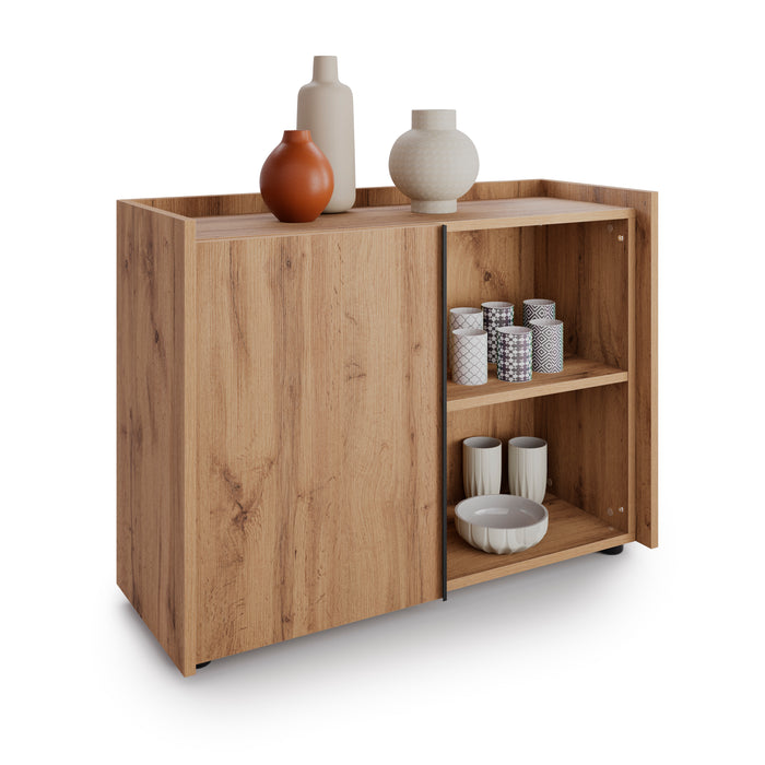 Romina Low Sideboard (36.85x14.17x27.55 in), 1 Door, Rustic Oak