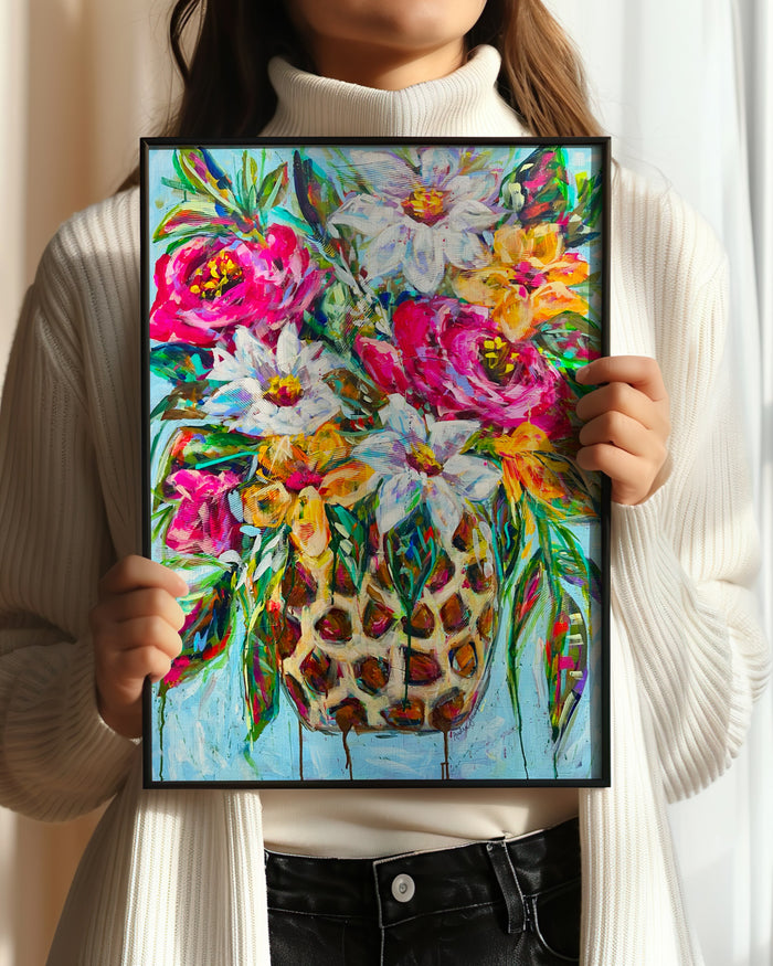 Roses and Daisies Reproduction Print - On Paper or Canvas