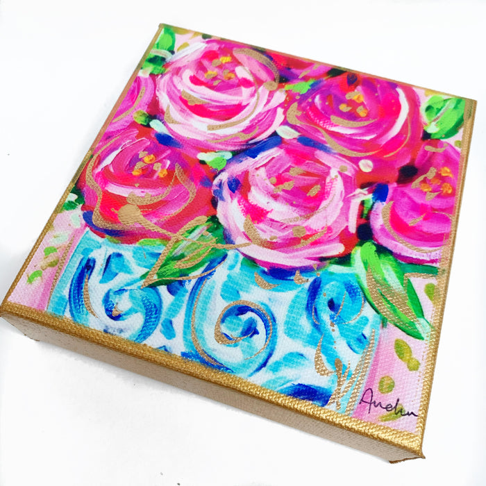 Roses Ginger Jar on 6"x6" Gallery Wrapped Canvas