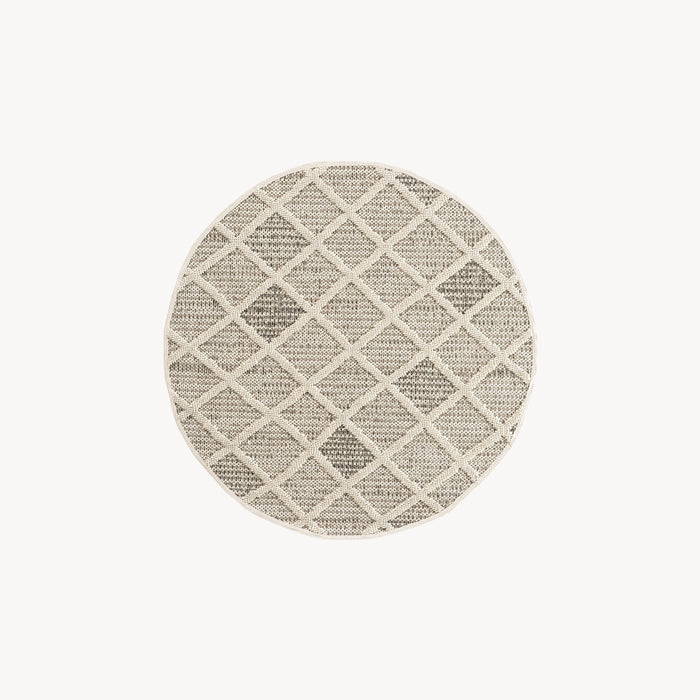 Round Rug Lidia 47 in, Cream with Diamond Pattern