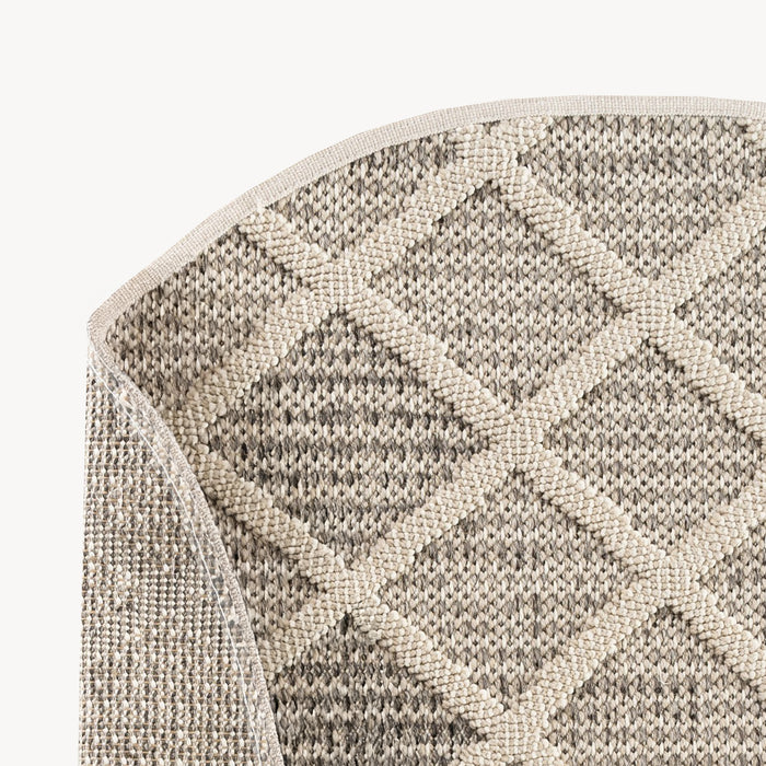 Round Rug Lidia 47 in, Cream with Diamond Pattern
