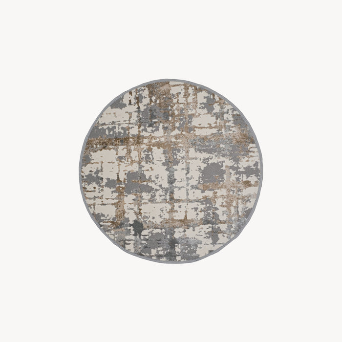 Round rug Luna 47 in, Grey and Beige with abstract pattern
