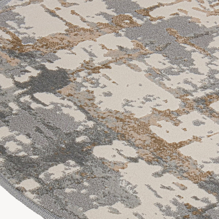 Round rug Luna 47 in, Grey and Beige with abstract pattern