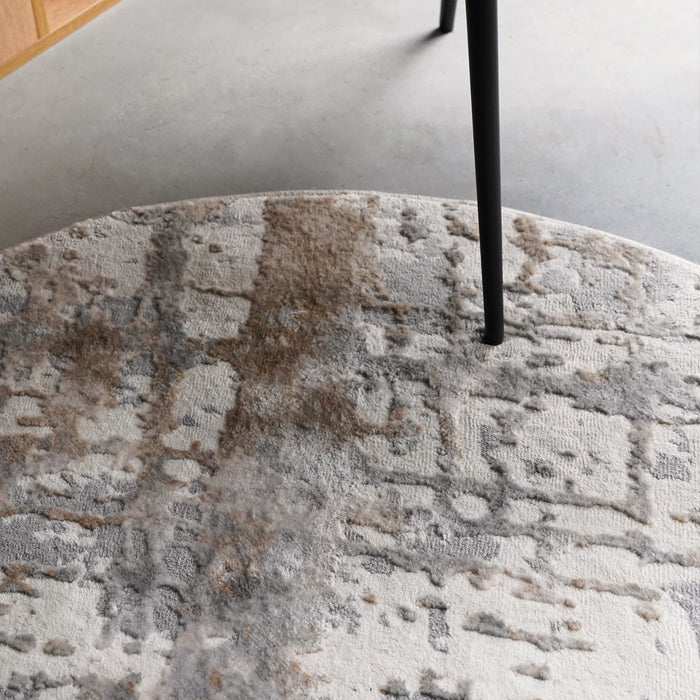 Round rug Luna 47 in, Grey and Beige with abstract pattern