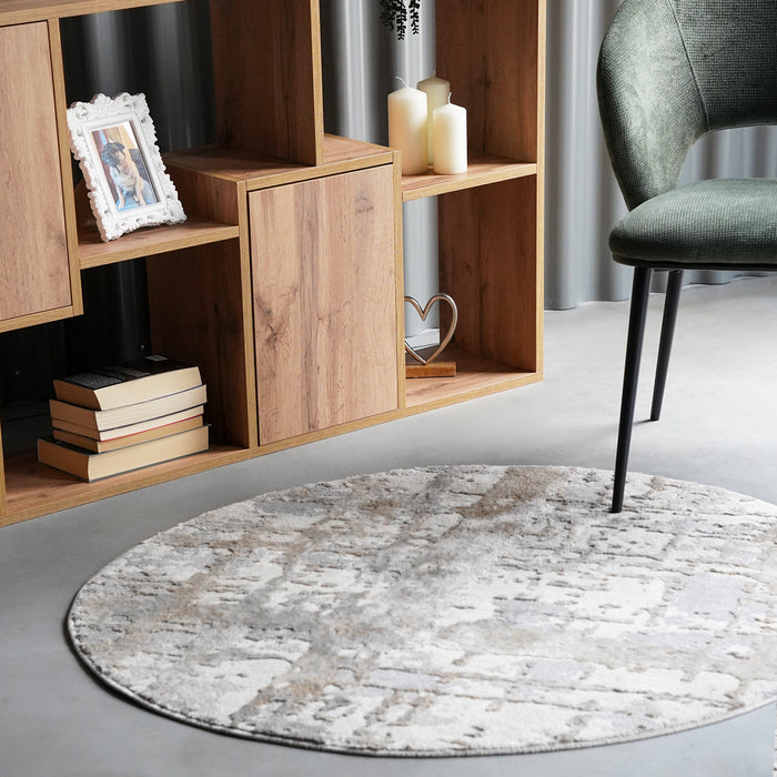 Round rug Luna 47 in, Grey and Beige with abstract pattern