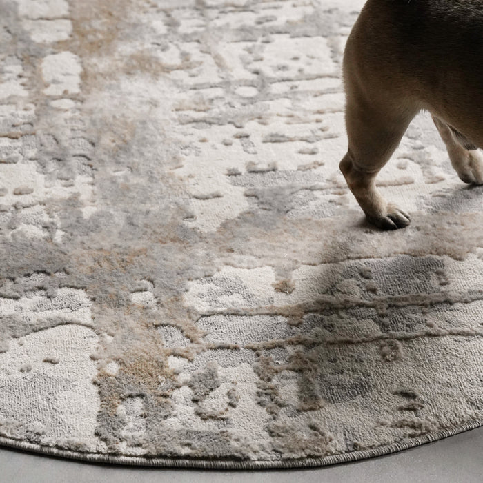 Round rug Luna 47 in, Grey and Beige with abstract pattern