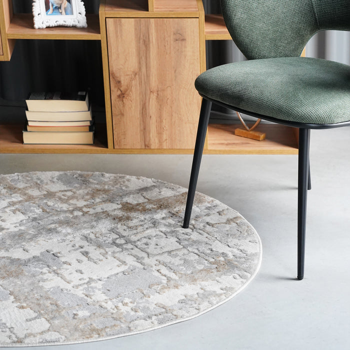 Round rug Luna 47 in, Grey and Beige with abstract pattern