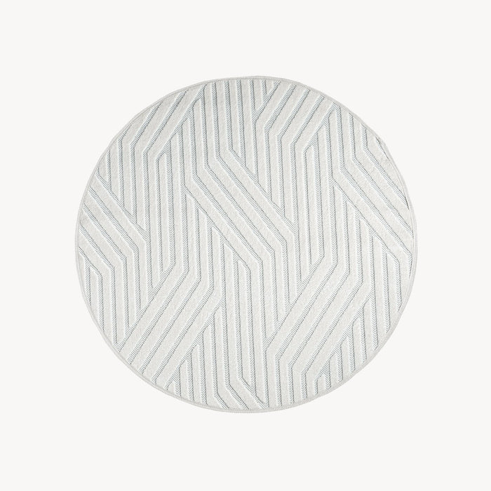 Round rug Niva 57 in, White with geometric pattern