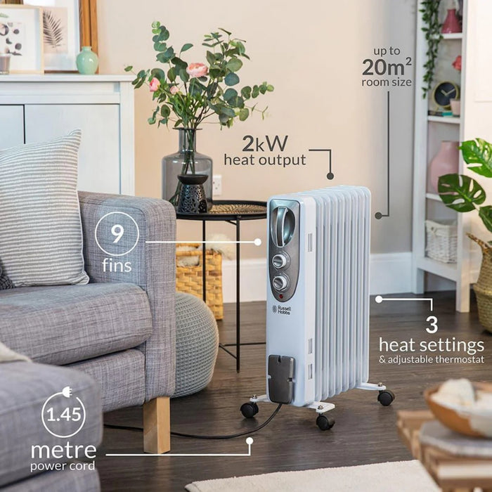 Russell Hobbs 2KW White Oil Filled Radiator | RHOFR5002