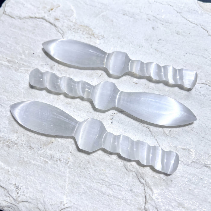 Selenite Satin Spar Crystal Decorative Knife Sword Dagger Spiral (7-8 Inches) Carving