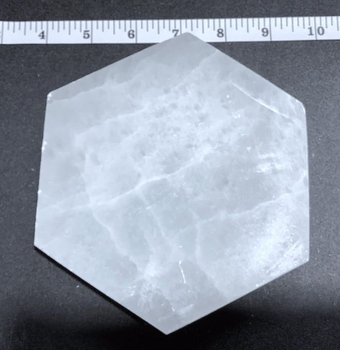 Selenite Satin Spar Crystal Hexagon Plate Carving