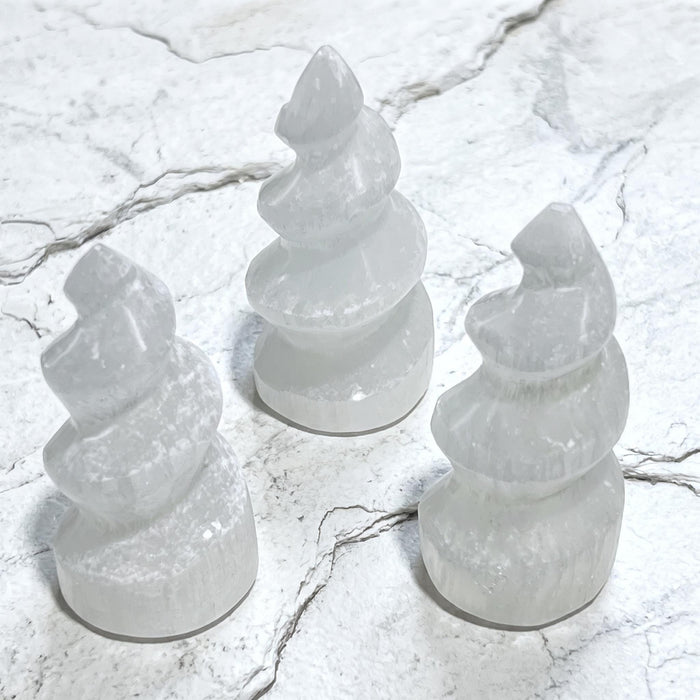 Selenite Satin Spar Crystal Spiral Standing Tower Carving