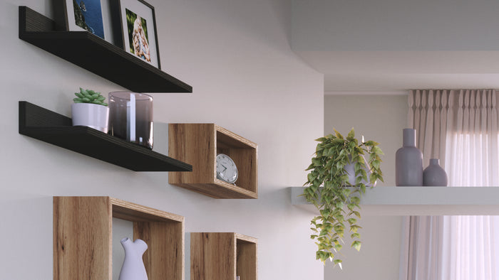 Set of 2 Rachele shelves, 31.49 in, Ashwood Black