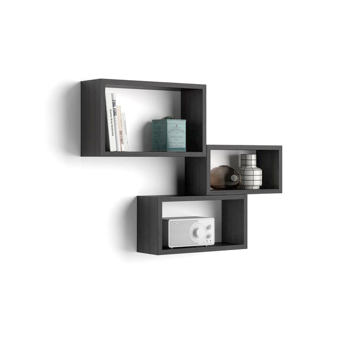 Set of 3 Rectangular Cube Shelves, Giuditta, Ashwood Black