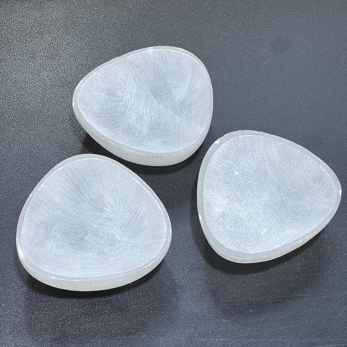 Set of 3! Selenite Satin Spar Crystal Triangle Bowl Carving (3 Inches)