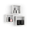 Set of 3 Square Cube Shelves, Giuditta, Ashwood White