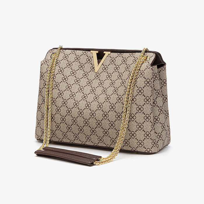 Signature V Four Leaf Print Handbag