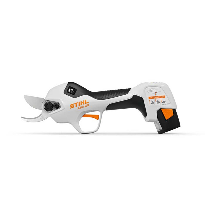 STIHL ASA 20 battery secateurs, part of the AS System. Includes battery and charger. Powerful, lightweight pruning tool for effortless cutting. Available at Cannings — your STIHL Elite Dealer. 3