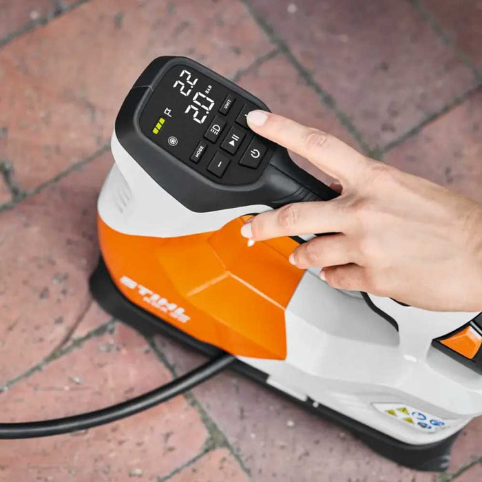 Compact and powerful, the STIHL KOA 20 battery compressor makes inflating tyres, sports gear, and inflatables simple. Includes battery and charger. Available at Cannings — your STIHL Elite Dealer. 3