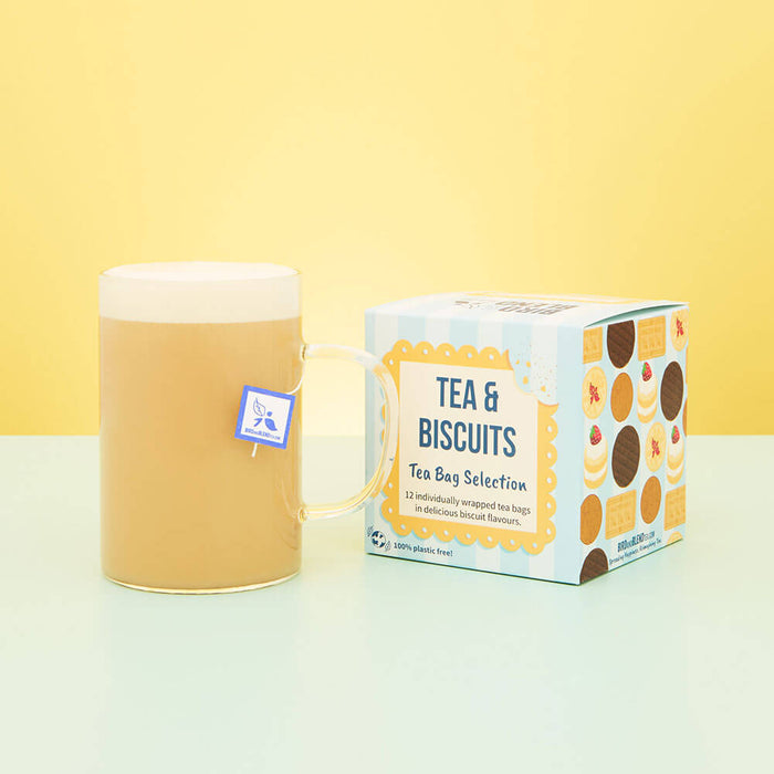 tea and biscuit tea bag selection gift cube hot malted milk tea latte in mug