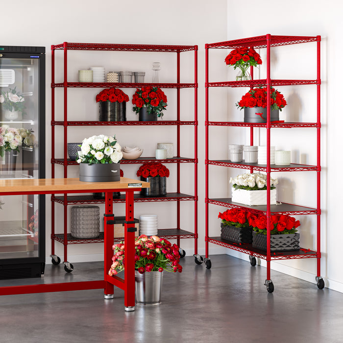 UltraDurable® 6-Tier NSF-Certified Steel Shelving with Shelf Liners, Red