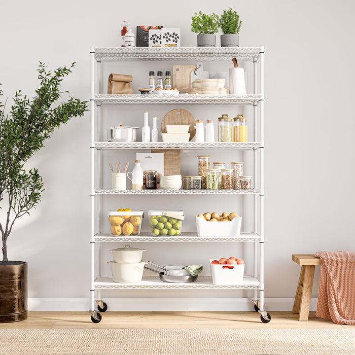 UltraDurable® 6-Tier NSF-Certified Steel Shelving with Shelf Liners, White