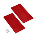 Red shelves on white background with shelf hooks
