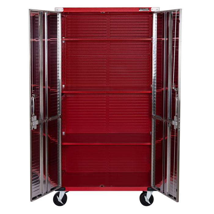Open cabinet to show shelves